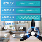 48 inch Ceiling Fans with Lights,Black Ceiling Fan with Light and Remote,3 Color Light,6 Speed,DC Motor,for Bedroom/Outdoor/Patios,Black