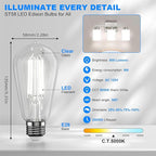 Kawaya E26 LED Edison Bulbs: 12-Pack 8W Equivalent 80W Dimmable LED Bulbs - Vintage ST58 5000k Daylight White - 800 Lumens High Brightness Bulbs with 90+ CRI - Clear Glass