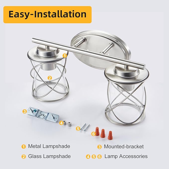 mavcadonf 2-Lights Vanity Lights, Bathroom Light Fixtures Over Mirror, Brushed Nickel Vanity Light, Farmhouse Wall Lights with Clear Glass Shade, Bathroom Wall Lamp for Mirror Kitchen Bedroom