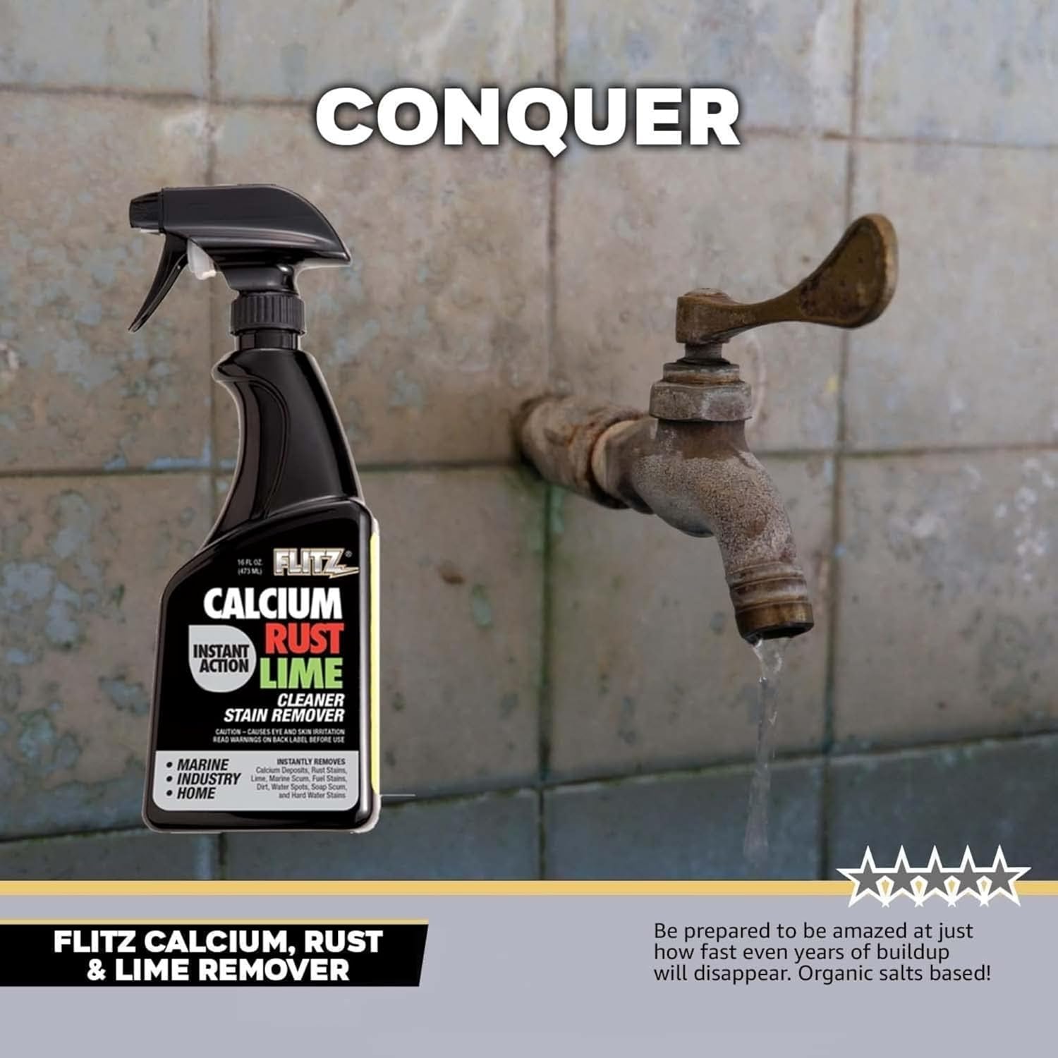 Flitz Calcium, Rust, & Lime Remover - 16oz Bottle of USA-Made Limescale Remover for Toilets, Showers, and More - Powerful Spray that Instantly Eliminates Tarnish, Grease, and Other Grime (6 Pack)