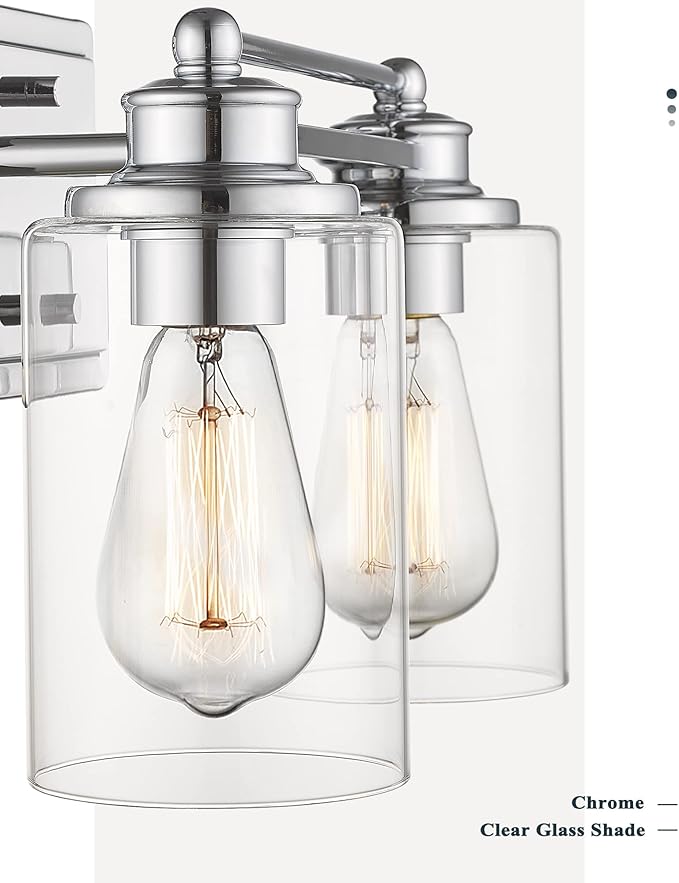 Bathroom Light Fixtures, HWH 2-Light Vanity Wall Sconce Lamp, Modern Chrome Vanity Light with Clear Glass Shade, 5HLT63B-2W CH