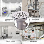 Commercial Sink Drain: 3-1/2" Sink Opening Waste Drain Valve - Brass Commercial Kitchen Sink Drain with Twist Handle - Prevents Sink Clogged Overflow for Commercial Restaurant Multi-Basin Sink