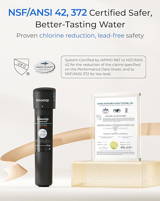 Waterdrop 15UB Under Sink Water Filter, Under Sink Water Filtration System for 2 Years, NSF/ANSI 42 Certified, Reduces PFAS, PFOA/PFOS, Lead, Under Sink Water Filter with Faucet, 19K Gallons