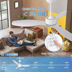 48 inch Ceiling Fans with Lights,White Ceiling Fan with Light and Remote,3 Color Light,6 Speed,DC Motor,for Bedroom/Outdoor/Patios,White