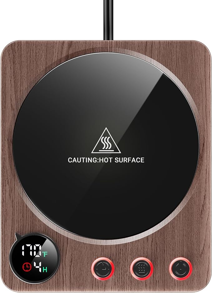 SWEETFULL Coffee Mug Warmer – 36W Coffee Cup Warmer for Desk with Smart Display & Auto Shut-Off, Candle Warmer, Electric Cup Warmer for Coffee, Milk and Tea, for Women & Men (Wood)