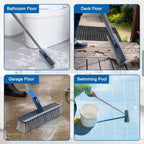 KeFanta Deck Brush with Long Handle, 2 in 1 Floor Scrub Brush for Cleaning, 56" Stiff Bristle Outdoor Scrubber Brush for Patio Concrete Boat Garage Bathroom Kitchen Wall Shower