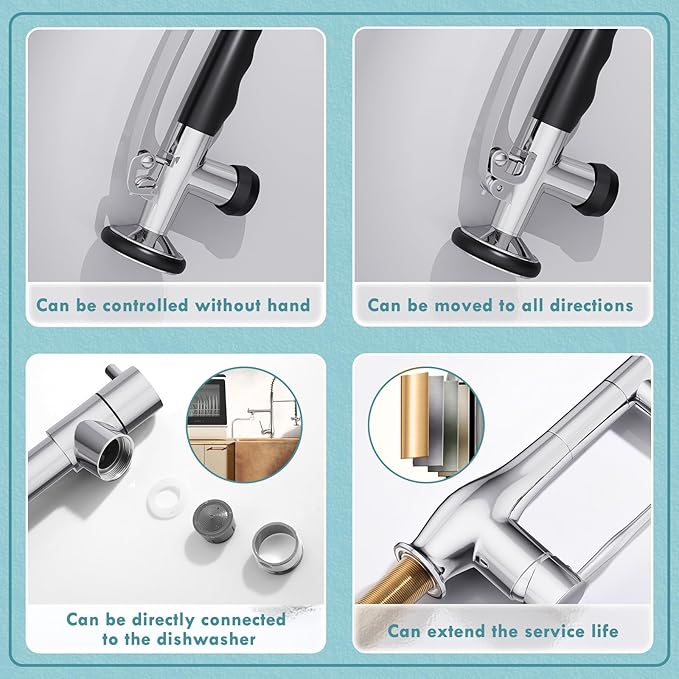 GIMILI Chrome Kitchen Faucet with Pull Down Sprayer, Single Handle High Pressure Kitchen Sink Faucet, Commercial Double-Headed Stainless Steel Kitchen Faucets Sink with Deck Plate