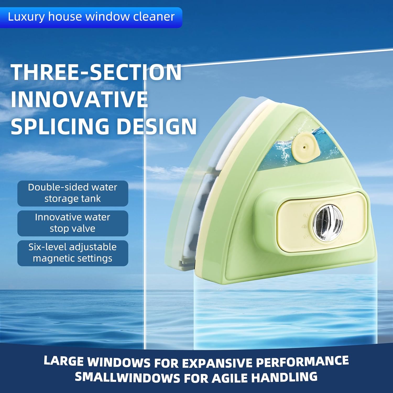 Double-Sided Magnetic Window Cleaner, Adjustable Magnetic Double Window Wiper, Equipment Cleaning Brush Tool, Suitable for 3-30mm Thickness of High-Rise and Automotive Glass Windows (1, Green)