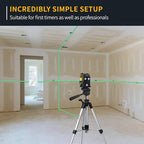 Firecore Self Leveling Laser Level, Green Cross Line Lazer Leveler Tool for Picture Hanging Wall Tile Construction, 360° Magnetic Pivoting Base and Battery Included