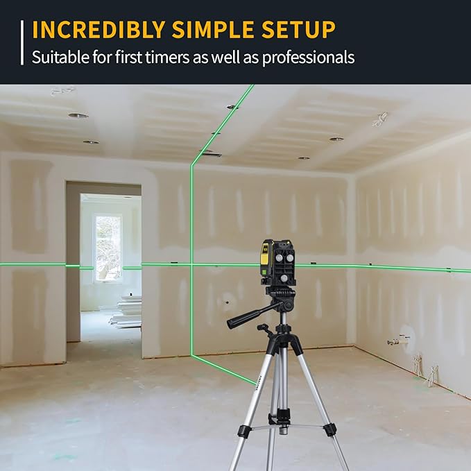Firecore Self Leveling Laser Level, Green Cross Line Lazer Leveler Tool for Picture Hanging Wall Tile Construction, 360° Magnetic Pivoting Base and Battery Included