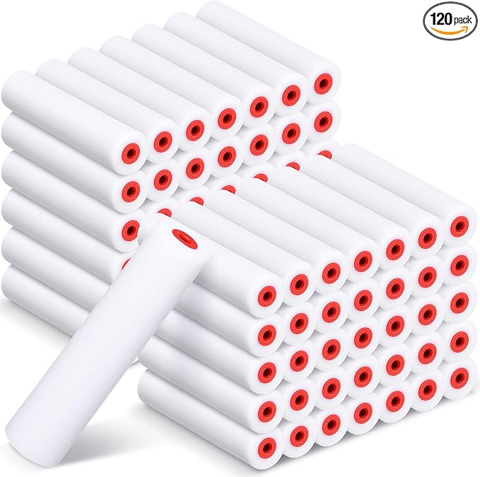 Nuogo 120 Pcs 6 Inch Foam Paint Roller Mini High Density Foam Roller Refills Paint Edger Tool for Walls Brings Smooth Finishes Flat Surfaces (White)