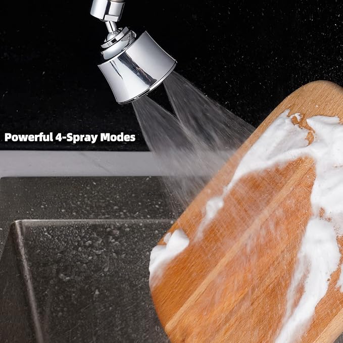 iFealClear Kitchen Sink Faucet Head, 360° Faucet Sprayer Attachment, 55/64-27UNS Large Angle Faucet Aerator Adapter with 2 Metal Swivel Joints, 4 Spray Modes, Extra 15/16" Male Thread Adapters, Chrome