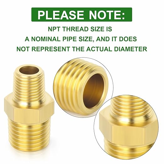 TAISHER 2PCS Brass Pipe Fitting, Reducer Adapter, Hex Nipple, 3/8-Inch Male Pipe x 1/8-Inch Male Pipe