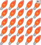 Abeja 25 Pack C7 Orange Christmas Replacement Bulbs, 5w, Ceramic Transparent Vintage Light Bulbs, Fits E12 Candelabra Base Outdoor String Lights, for Holiday Christmas Tree Decor Carnival Party