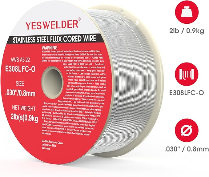 YESWELDER Stainless Steel Flux Cored MIG Wire, E308LFC-O .030-Diameter, 2-Pound, Strong ABS Plastic Spool Welding Wire