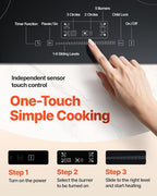 VEVOR Built in Electric Stove Top, 30 inch 4 Burners Ceramic Cooktop, 240V Glass Radiant Cooktop with Sensor Touch Control, Timer & Child Lock Included, 9 Power Levels for Simmer Steam Slow Cook Fry