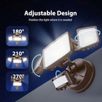 Onforu 65W LED Security Lights Motion Sensor Light Outdoor, 6500LM, 6500K, IP65 Waterproof, Flood Light Outdoor Motion Detector with Adjustable 3 Head, Hardwired Wall Light for Entryway, Yard (Brown)