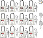 Lockout Tagout Locks with 2 Master Keys｜12-Pack White OSHA Loto Lock｜Keyed Different & Laser Coding｜Lock Out Padlock Kits for Machinery & Electrical Panels