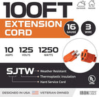 IRON FORGE CABLE 100 Ft Orange Extension Cord - 16/3 SJTW Heavy Duty Outdoor Extension Cable with 3 Prong Grounded Plug for Safety - Great for Garden & Major Appliances