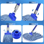Matthew Cleaning Screw-on Heavy Duty Cotton Wet Mop Replacement Heads(Blue, Medium,3Pack) for Residential & Commercial Floor Cleaning Use- Fit Standard American Screw