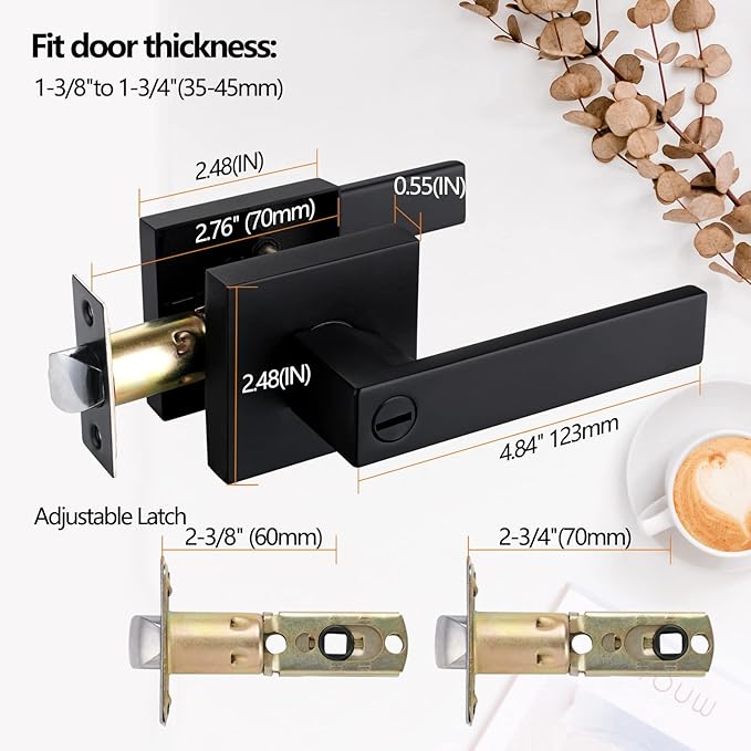 NEWBANG Solid Privacy Door Lever Handle for Bedroom Bathroom in Matte Black Finish