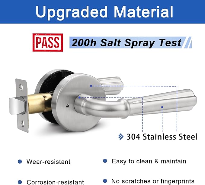 Orger 1 Pack Satin Nickel Privacy Door Lever Interior Door Handle with Lock, Keyless Bed Bath Door Handle Round Door Lever Reversible for Left & Right, Modern Privacy Door Lock Stainless Steel