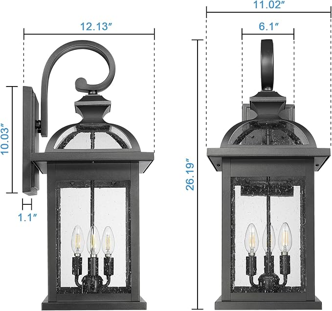 Darkaway Outdoor Lights Fixtures Wall Mount, Extra Large 26inch Outdoor Wall Sconce Lights with Seeded Glass Waterproof Outside Exterior Lights Fixture for House Front Porch Patio Garage E12 Bulb Base