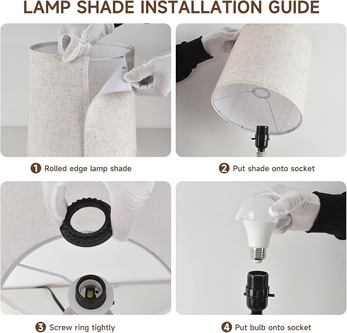 Lamps Set of 2 Vintage Rustic Farmhouse Table Lamps Bedside Reading Lamp Bedroom Nightstand Living Room Teapoy Lamp, Desk Light, 22 Inch High,Light Grey, with Fabric Shade, Bulb Not Included