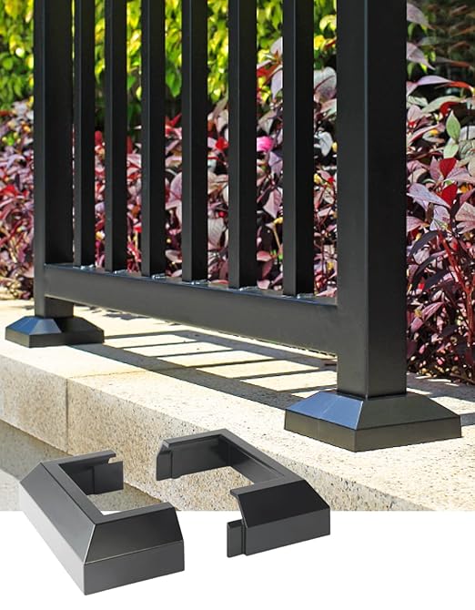 6PCS 3"x 3" Split Deck Post Base Cover, Aluminum Split Type Post Skirt Guardrail Bottom Cover for Railings, Stairs, Patios, Porches, Split Deck Base Bracket Covers(Black)