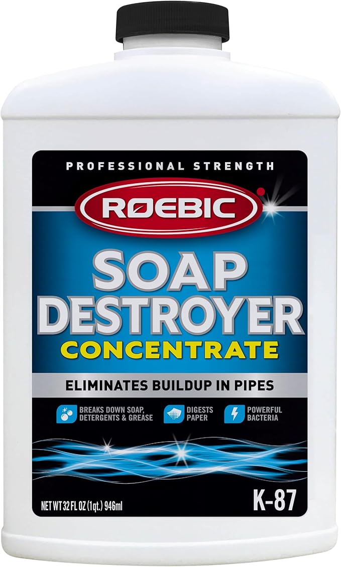 Roebic K-87 Liquid SGP Soap, Grease and Paper Digester with Bacteria, Eliminates Buildup in Pipes and Protects from Clogs, Treats 1500 Gallons, 32 fl oz Concentrate
