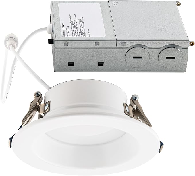 Builder Essential 5in 1,050 Lumens Round LED Recessed Light and Housing for Remodel or New Construction Regressed Trim 3-Power Modes 8W-10W-12W, 5-CCT 2700-3000-3500-4000-5000K in White (Pack of 12)