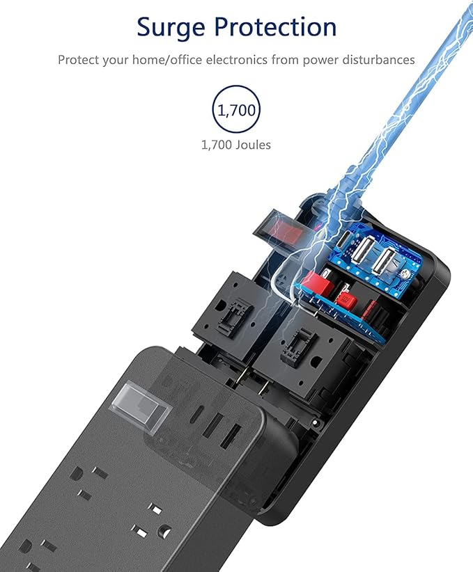 Outdoor Power Strip Weatherproof,Fast Charging Station 20W USB C,Waterproof Surge Protector 4 Outlets, Multi Outlet Extension for Camping, Garden, Kitchen,Bathroom,Flat Plug (Black, 10 FT Cable)