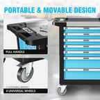 DNA MOTORING 7-Drawer Rolling Tools Chest, Rolling Tool Storage Cabinet, Heavy Duty Mechanic Tool Cart, Trolley Organizer for Garage, Warehouse, Workshop, Blue, TOOLS-00482