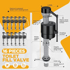 Lasnten 16 Pieces Toilet Fill Valve Toilet Tank Replacement Kit Valve Replacement Kit for Tank and Bowl Water Control