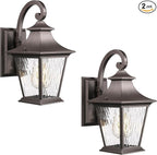 Emliviar 2 Pack Outdoor Wall Lights, Exterior Wall Lantern Sconce for Garage Patio, Oil Rubbed Bronze Finish with Water Ripple Glass, XE219B-2PK ORB