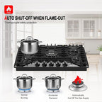 GASLAND 30 Inch Gas Cooktop Black, 5 Burner Propane Stove Top, Built-in NG/LPG Convertible Gas Cooktops, Plug-in with Thermocouple Protection, Black