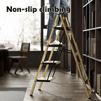 HillhutApex 4 Step Stool, Aluminum Foldable Step Ladder, Lightweight Stable Stool with Wide Non-Slip Pedals, 330lbs Bearing Capacity Ladder for Office,Home,Kitchen - Gold