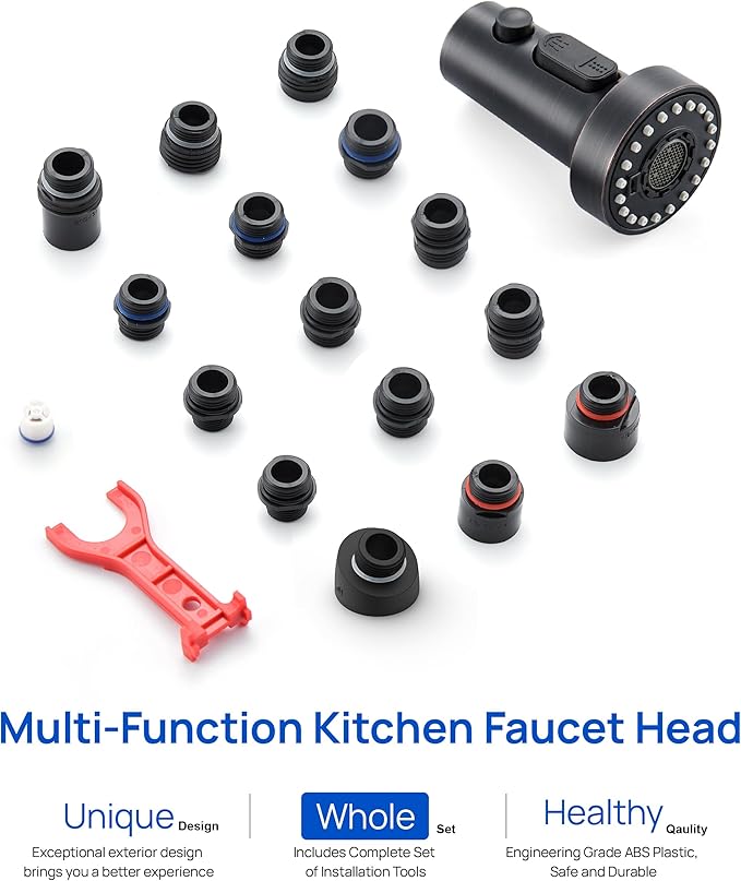 J-HVA Pull Down Kitchen Faucet Sprayer Head Replacement Part with Adapters, 3 Function Pull Out Sink Sprayer Replacement Nozzle, Kitchen Faucet Head Hose Spray Tap Spout, Oil Rubbed Bronze
