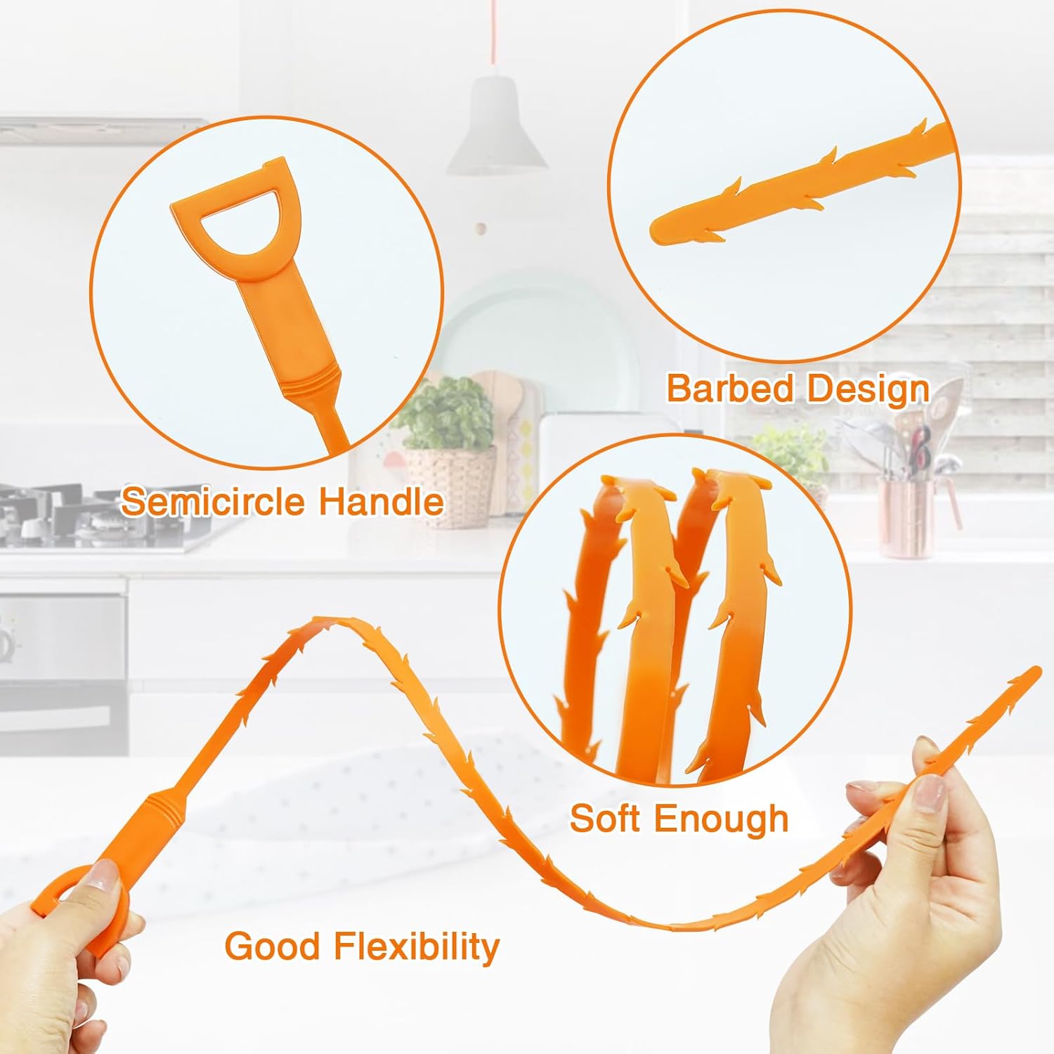 Drain Clog Remover, 25.2inch Flexible Long Pipe Snake Hair Clogs Catcher Cleaner Tool for Toilet, Kitchen Sink, Bathroom Tub, Sewer Drain