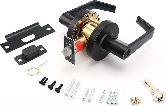 LYNN HARDWARE Classroom Commercial Door Lock - Heavy-Duty Designer Handles for Doors - Durable Grade 2 Indoor Locks for Doors - Cylindrical Lever Door Handle Lock - Matte Black