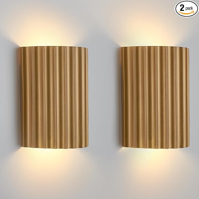 Gold Gypsum Modern LED Wall Sconces Wall Lighting Set of 2, Indoor Hardwired Walls Mount Light Fixtures Up Down Lamp for Hallway Bedroom Living Room Dining Room【Bulbs Included】