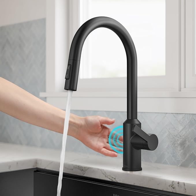 KRAUS Oletto Touchless Sensor Pull-Down Single Handle Kitchen Faucet in Matte Black, KSF-2830MB