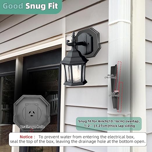 Siding Mounting Blocks, Qulity Siding Mounting Plate, 130110006001 Octagon Outdoor Light Mounting Block, for 1/2 inch Lap Double and 4 inch Height Siding, Black 2 Packs