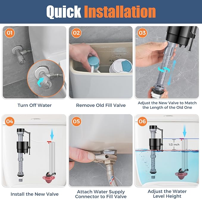 Universal Toilet Flusher Replacement Kit, Water-Saving & Height Adjustable Fill Valve, 2-Inch Flapper, Toilet Handle Lever, Quiet & Anti-Siphon Toilet Repair Kit Inside Tank (Red, 2-Pack)