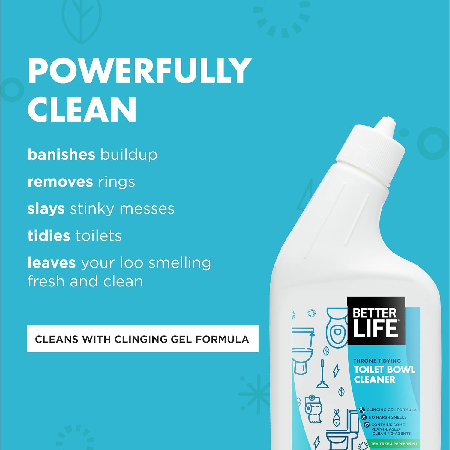 Better Life Toilet Bowl Cleaner, Plant-based, Stain & Odor Remover, Tea Tree & Peppermint Scent Cleaning Gel, Liquid Bathroom Cleaners for Household, 24 Oz, Pack of 2