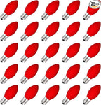 C7 Red Valentines Christmas Replacement Bulbs, 25 Pack C7 Incandescent Light Bulbs Vintage Ceramic Red Light Bulbs for Christmas String Lights Valentines Decor, E12 Candelabra Base, 5 Watts
