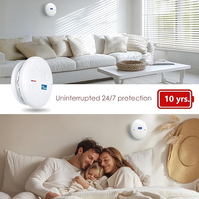 3 Pack 10 Year Battery Operated Smoke Detector and Carbon Monoxide Detector, Travel Portable Photoelectric Fire Co Alarm for Home, Kitchen