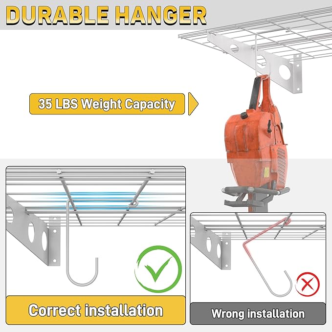 Ultrawall Garage Wall Shelves, 2 x 4 ft Wall Mounted Storage Shelves, Heavy Duty Wall Shelving with Hooks, Holds Up to 220 Lbs, 2Pack, White