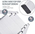 KINGRACK Aluminium 3 Step Ladder, Lightweight Step Stool with Non-Slip Pedals, Handrail, 330 LBS Foldable Step Ladder for Kitchen, Garage, Home, Space Saving, Sturdy and Portable, Silver