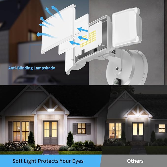 Olafus 60W Flood Lights Dusk to Dawn Outdoor Lighting, IP65 Waterproof LED Security Light with Photocell, 6000LM Dusk Dawn Outside Light, 6500K White Exterior Floodlight for Yard Garden Porch White